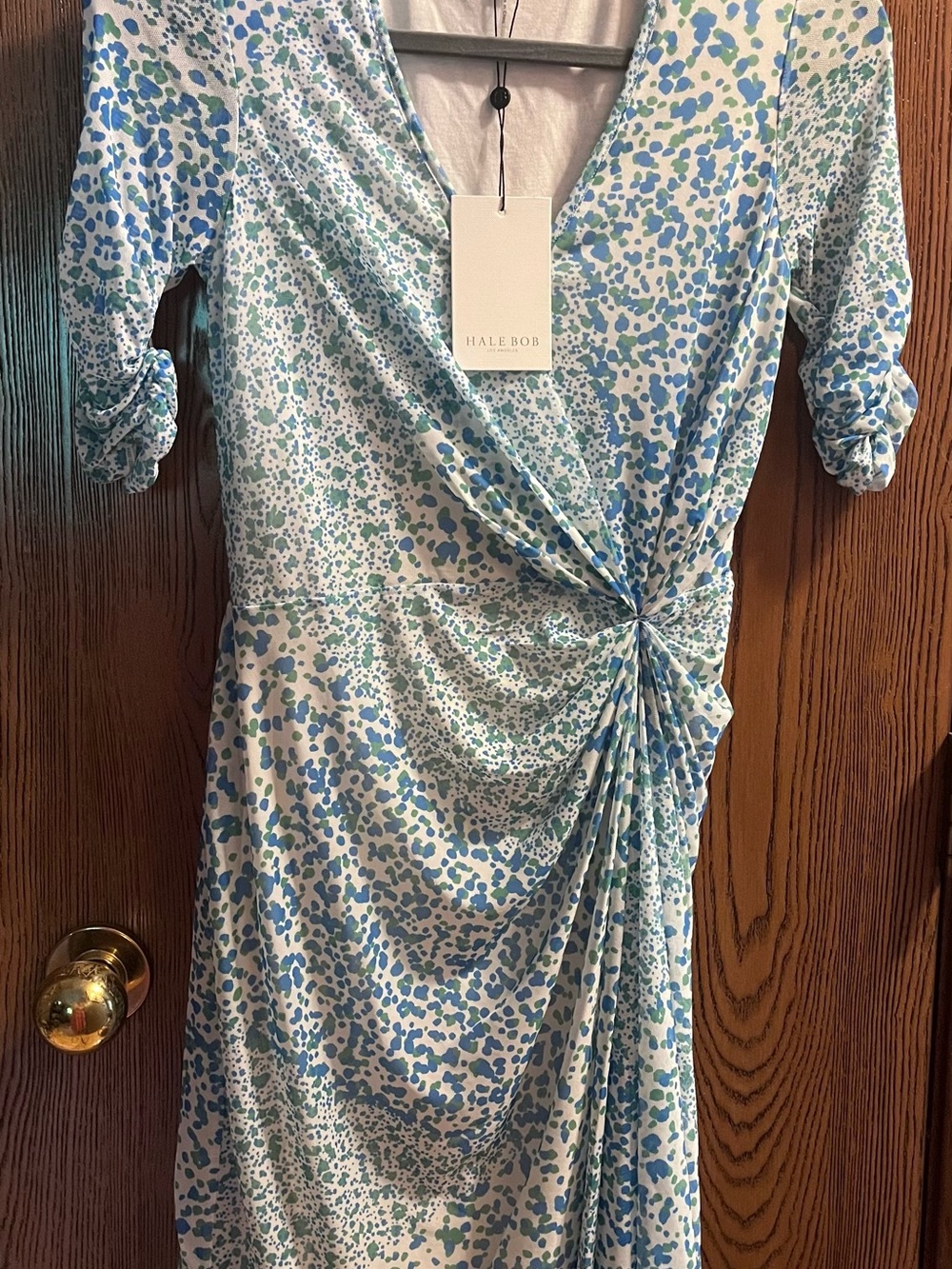 Hale Bob Blue and Mint Green Printed Midi Wrap Dress xs